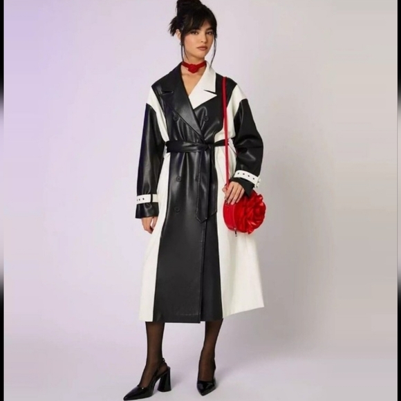 FORVER 21 "Beetlejuice" Black and White Striped Trench Coat XS - Picture 9 of 9